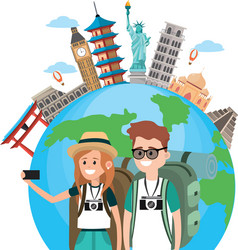 Tourist couple cartoons vector