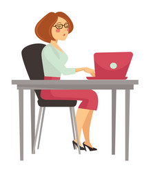 woman at work laptop on desk isolated female vector