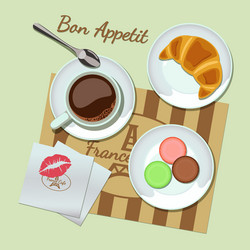 coffee and snacks set top view vector