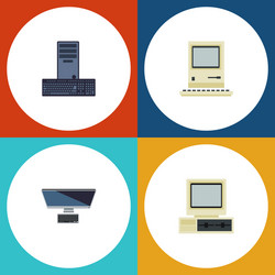 flat icon laptop set of pc computer processor vector image