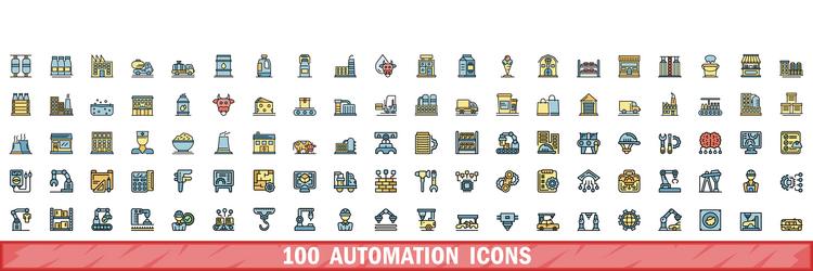 100 automation icons set color line style vector image