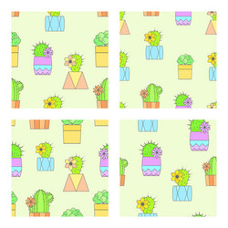 set four seamless patterns with cacti vector image