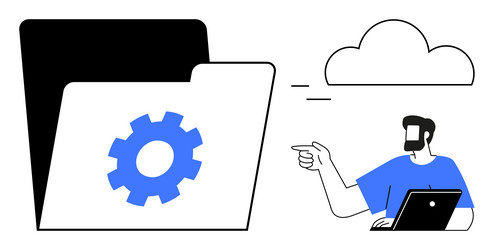 man pointing to cloud storage indicating data file vector image