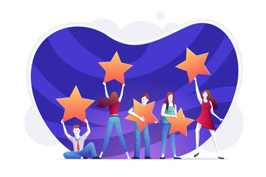 People holding rating stars vector