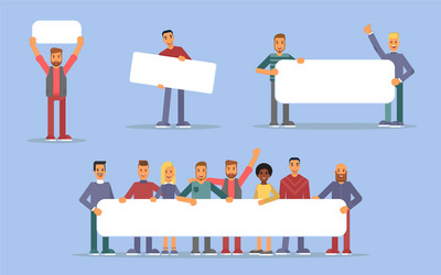 People holding placards flat set vector