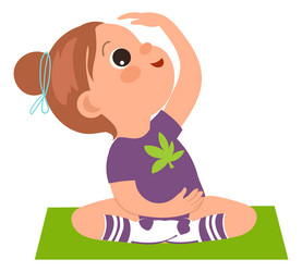 Cartoon child stretching on yoga mat happy girl vector