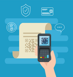 qr code inside dataphone and receipt paper vector image