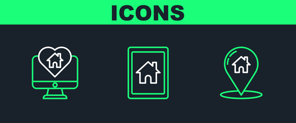 set line map pointer with house monitor heart vector image