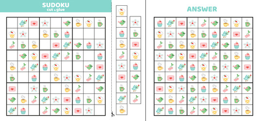 hard sudoku with nine cartoon objects game puzzle vector image