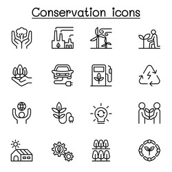 Conservation icon set in thin line style vector