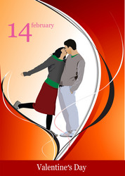 Valentine s day background with and kissing vector