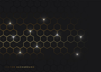 Abstract gold hexagons pattern on dark background vector