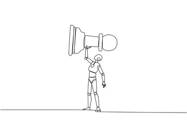 Single continuous line drawing robots holding Vector Image