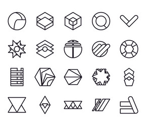 geometric and abstract 3d shapes line style icon vector image