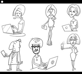 People and technology cartoon set vector