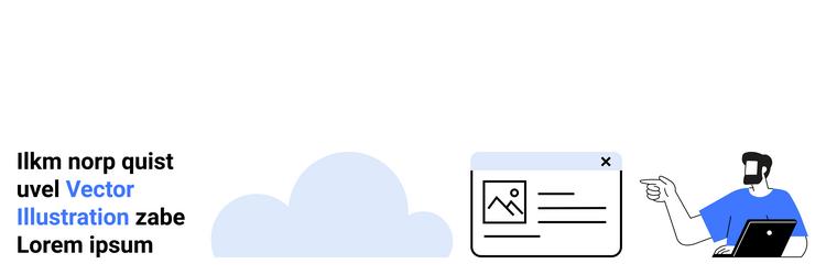 man pointing at a web interface with cloud vector image