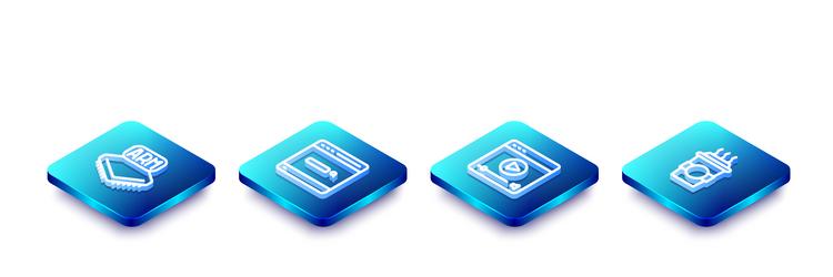 set isometric line processor search engine vector image
