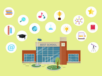 Set of school icons building book devices vector