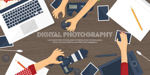 photographer equipment on a table photography vector