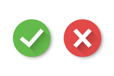 set of check mark and cross icons with long shadow vector image