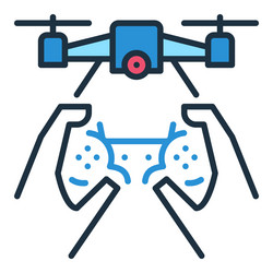 Drone and game controller in hands quadcopter vector