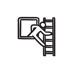man leaving building through window sketch icon vector image