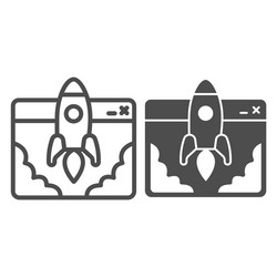 Website and rocket launch line solid icon vector