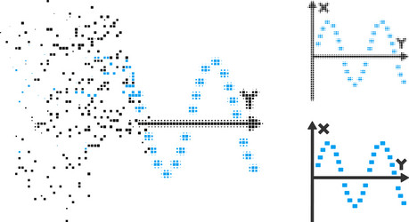 fragmented pixelated halftone dotted sine plot vector