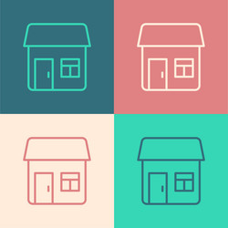 Pop art line house icon isolated on color vector