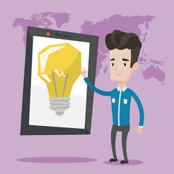 man pointing at big tablet computer vector image