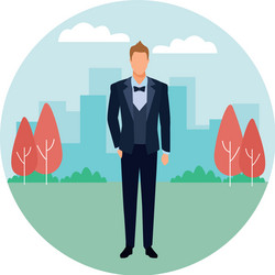 Man wearing tuxedo round icon vector