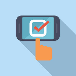 finger selecting check mark on mobile phone screen vector image