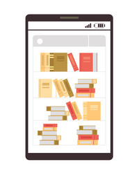 smartphone with book shelf online library concept vector