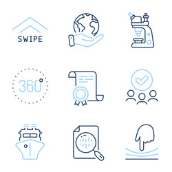 Microscope analytics chart and ship icons set vector