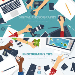 Photographer equipment on a table photography vector