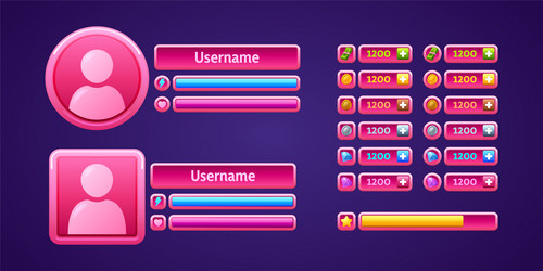 Pink game menu panel rpg user profiles rewards vector