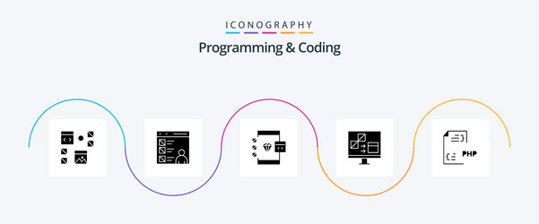 programming and coding glyph 5 icon pack vector image