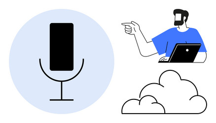 voice command technology with laptop user vector image