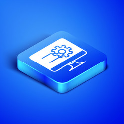 isometric computer monitor with graph chart icon vector