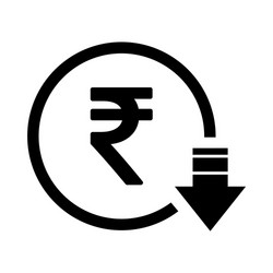 Rupee reduction symbol cost decrease icon reduce Vector Image