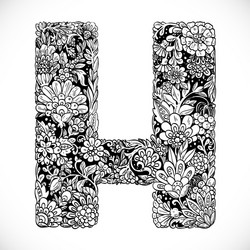 doodles font from ornamental flowers - letter h vector