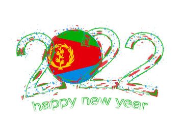 happy new 2022 year with flag of eritrea vector image