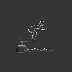 Swimmer jumping from starting block in pool drawn vector