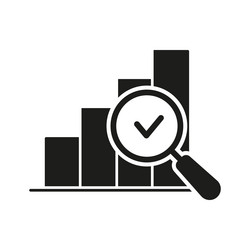bar chart with magnifying glass and checkmark vector image