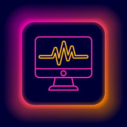 glowing neon line computer monitor with cardiogram vector image