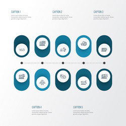 optimization icons line style set with network vector image