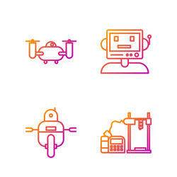 set line 3d printer robot drone flying vector image