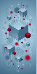 cubes cluster with red and blue elements lines vector image