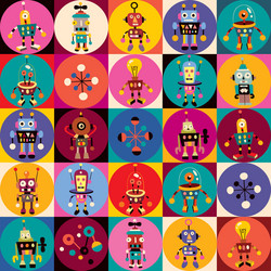 retro robots pattern vector image
