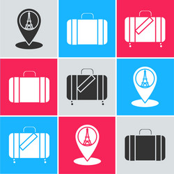 set map pointer with eiffel tower suitcase vector image
